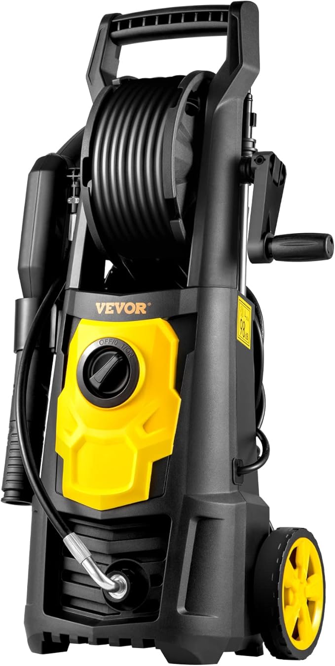 VEVOR Electric Pressure Washer, 2000 PSI, Max 1.65 GPM Power Washer w/ 20 ft Hose & Reel, 4 Quick Connect Nozzles, Foam Cannon, Portable to Clean Patios, Cars, Fences, Driveways, ETL Listed