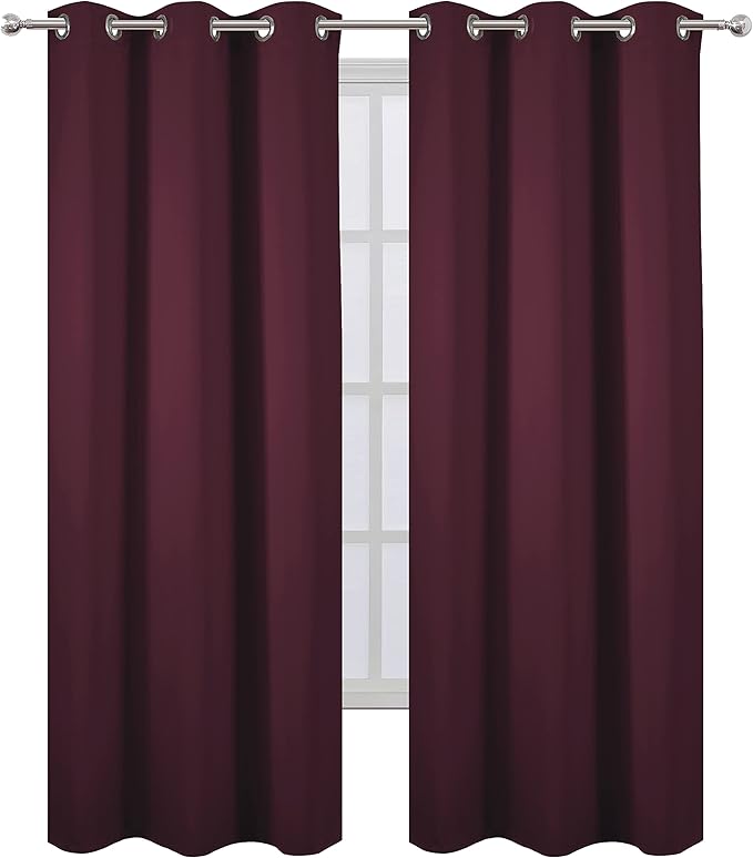 LEMOMO Burgundy Red Thermal Blackout Curtains/42 x 84 Inch/Set of 2 Panels Room