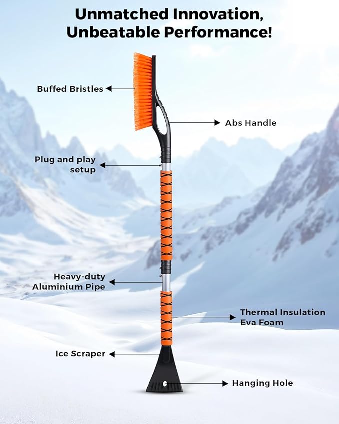 EcoNour 43" Ice Scrapers for Car Windshield Extendable | 3 Parts Detachable Telescopic Snow Brush for Car, Trucks, SUV | Long Snow Scraper with Brush | Car Winter Accessories (2 Pack)