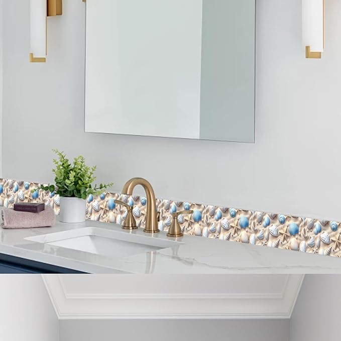 HOMETITUTE Wallpaper Border Peel and Stick Coastal Seashell Texture Decorative