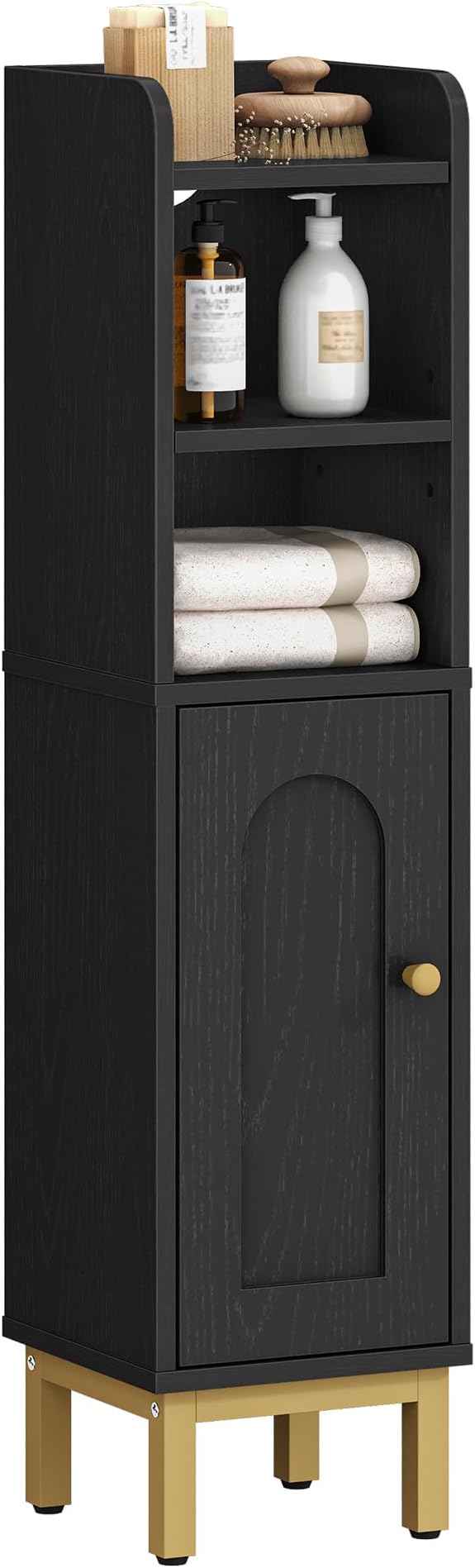 Bathroom Storage Cabinet, Small Corner Floor Cabinet with Door and Shelves, Narrow Toilet Paper Holder, Bathroom Organizer with Adjustable Shelf, for Small Spaces, Black BC08206X