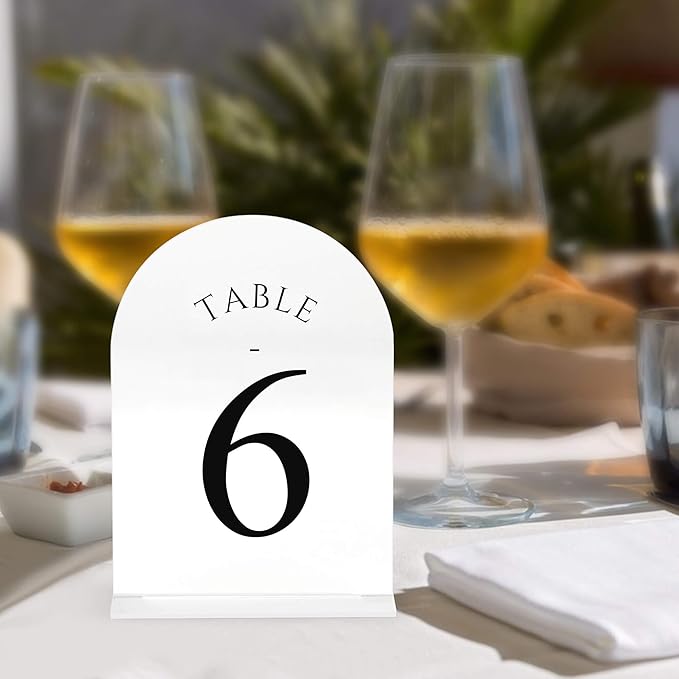 JOYIT Arch Wedding Table Numbers 1-40 with Stands – Double-Sided Printed 5" X 7" Acrylic Signs with White Background Black Text, Perfect Acrylic Table Numbers for Wedding Receptions, Parties, Anniversaries, and Events