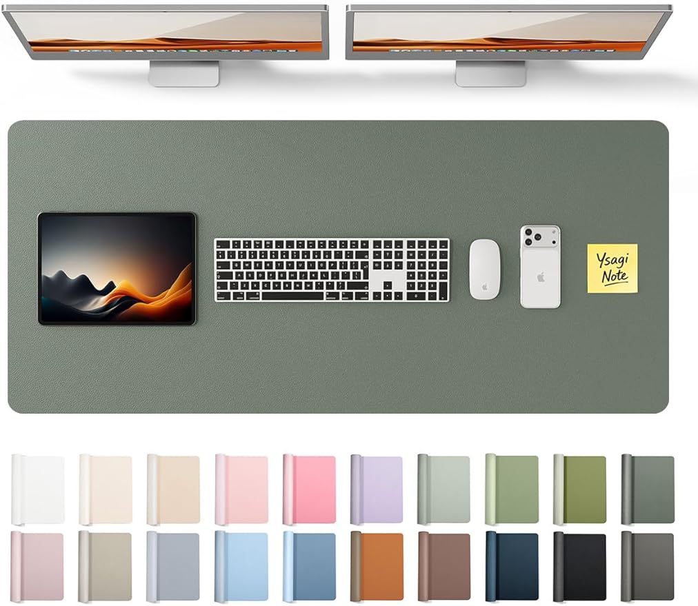 YSAGi Leather Desk Protector, Office Mat, Large Mouse Mat, Non-Slip PU Leather Blotter, Laptop Desk Pad, Waterproof Writing Pad for Office and Home (Dark Green, 47" x 17")