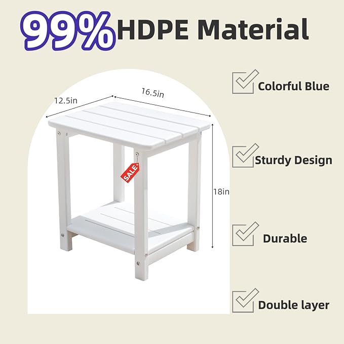 Adirondack Square Outdoor Side Table,2-Tier Storage Patio Side Table with Weatherproof HDPE Material Low