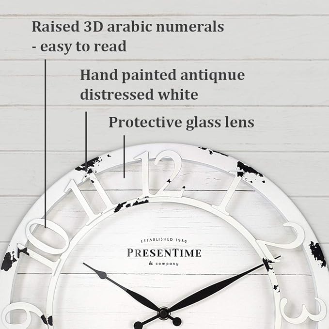 Presentime & Co 13" Farmhouse Series Wall Clock, Quartz Movement, Shiplap Style
