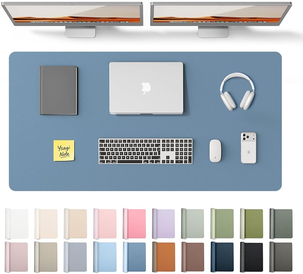 YSAGi Leather Desk Protector, Office Mat, Large Mouse Mat, Non-Slip PU Leather Blotter, Laptop Desk Pad, Waterproof Writing Pad for Office and Home (Blue, 47.2" x 23.6")