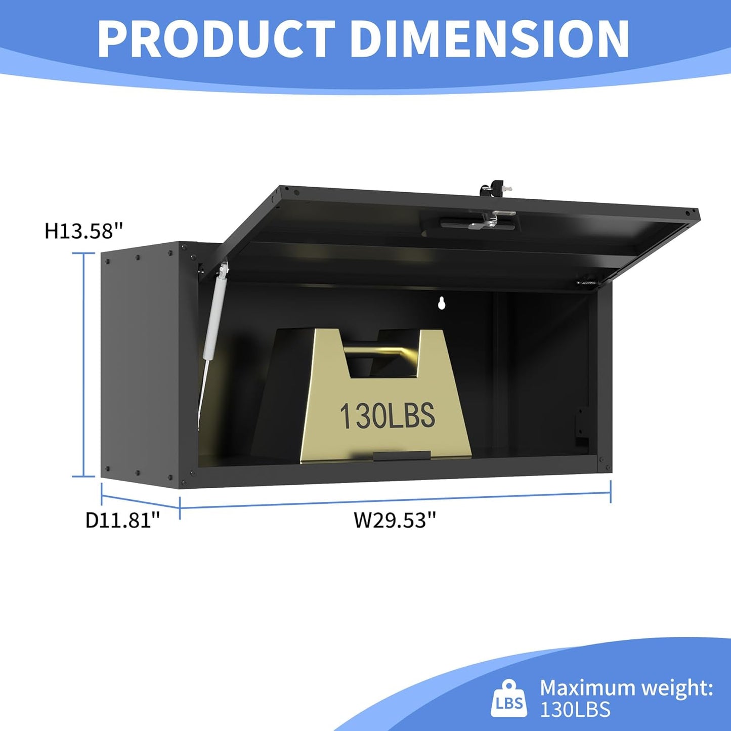 Garage Wall Cabinet with Flip-Up Door, Lockable Metal Storage Cabinet Wall Mounted, Hanging Tool Cabinet for Garage Basement Utility Room, Black