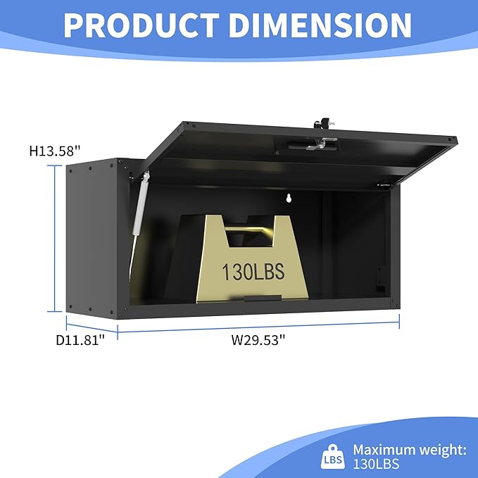 Garage Wall Cabinet with Flip-Up Door, Lockable Metal Storage Cabinet Wall