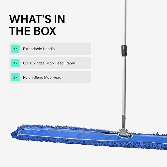 60 Inch Blue Commercial Dust Mop & Floor Sweeper with Extendable Handle – Mop for Hardwood, Tile, and Concrete Floor Cleaning