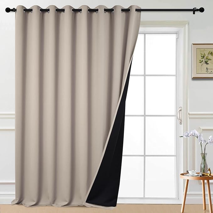 Yakamok Total Blackout Extra Wide Patio Sliding Door Curtains, Grommet Thermal