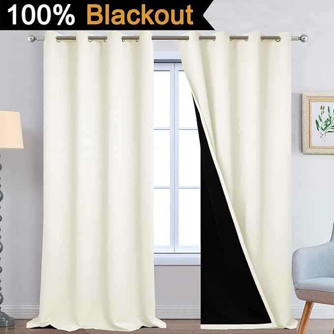 Yakamok 100% Blackout Window Curtain Panels, Heat and Full Light Blocking Drapes