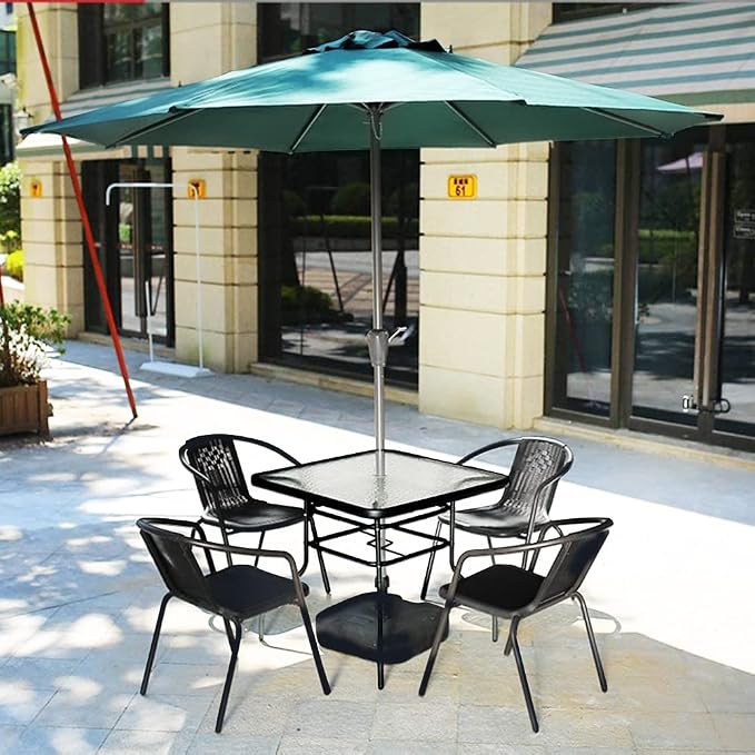 DIMAR GARDEN 32" Outdoor Coffee Table with Umbrella Hole, Patio Square Side Bistro Table with Glass Top, Black