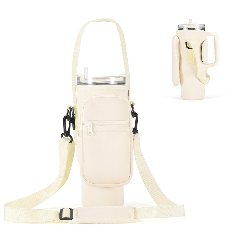GOEWY Water Bottle Carrier Bag for Stanley 30 oz Tumbler with Phone Pocket Neoprene Water Bottle Holder with Shoulder & Handheld Strap Stanley Cup Accessories