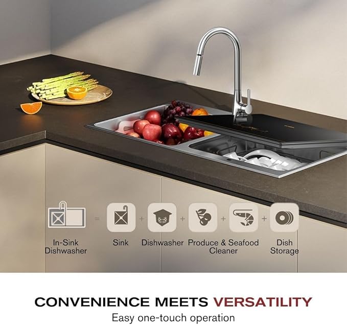 FOTILE SD2F-P5L 3-in-1 In-Sink Dishwasher & Kitchen Sink Combo with 360° Cleaning, Produce Wash, Child Lock, Energy Efficient for Space-Saving Hygienic Kitchen Solutions (Dishwasher on the Left)