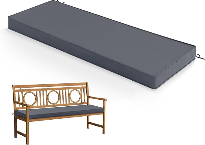 Summsun Outdoor Bench Cushion: Waterproof and Fade Resistant Patio Furniture Cushions - Non-Slip Bench Pad Cushion with Removable Cover for Garden Swing Porch Sofa Settee, 42 x 18 Inch, Dark Grey