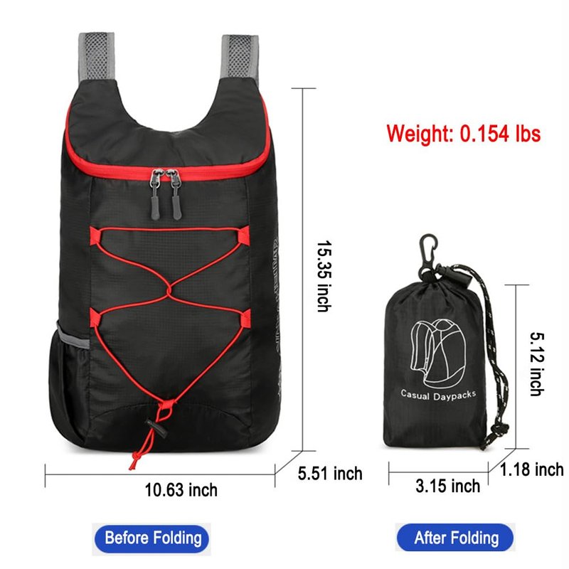 Xanaluyu Lightweight and Thin Foldable Backpack, Climbing Bag, Hiking Daypack,15L Waterproof Travel Packable Rucksack (Black)