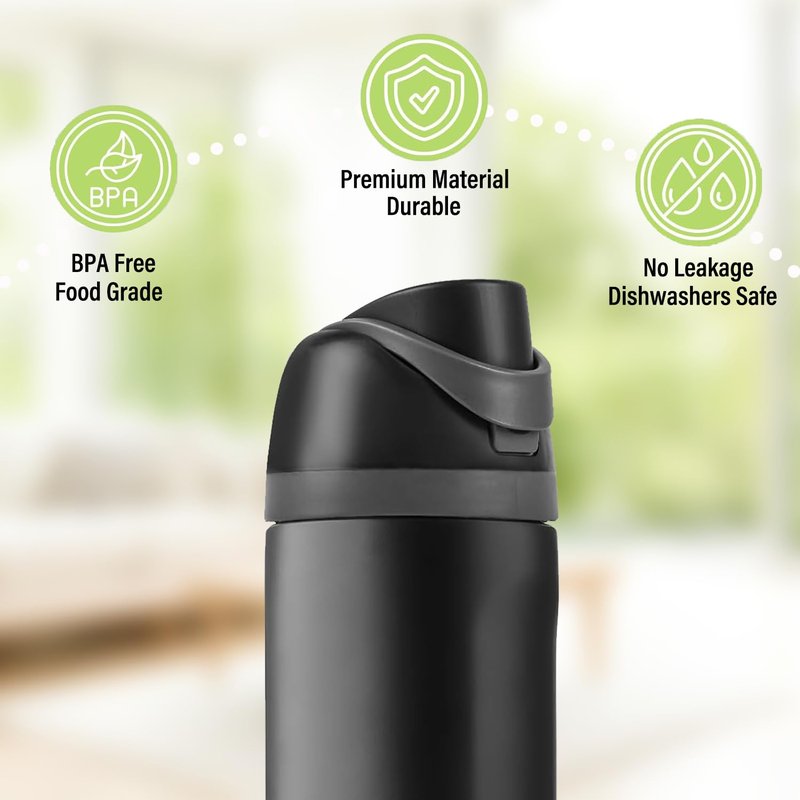 Replacement Lid for Owala Freesip, Compatible with Owala Cup 16oz 24oz 32oz 40oz, One Button Water Bottle Top Lid Replacement Accessory and Straws, Leakproof, BPA-Free (A black)
