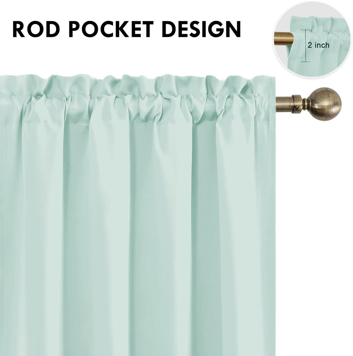 DWCN Blackout Curtains Thermal Insulated, Energy Saving & Noise Reducing Bedroom and Living Room Curtains, Mint Green, W 52x L 63 Inch, Set of 2 Rod Pocket Curtain Panels