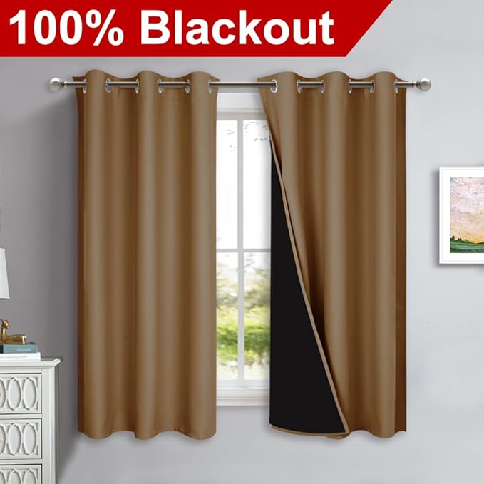 NICETOWN 100% Blackout Curtains 54 inches Long, 1 Pair, 42 inches Width Each