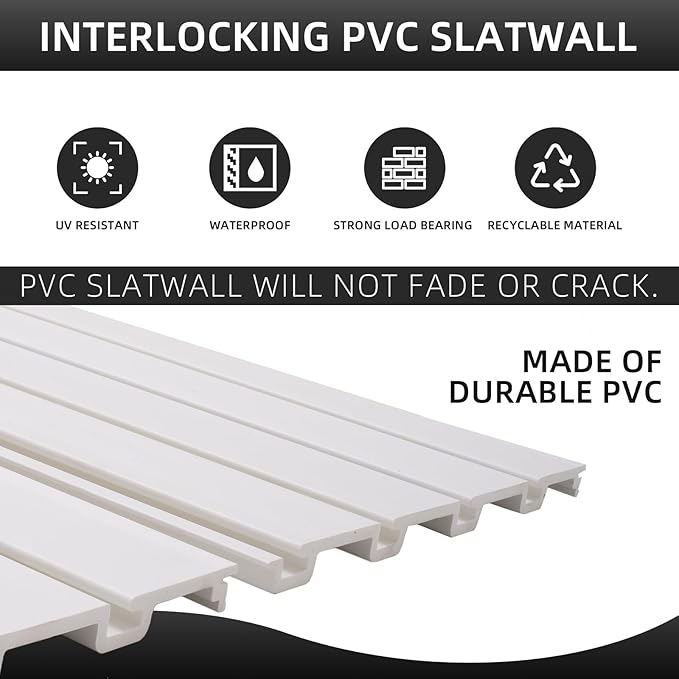 Slatwall Panel Garage Organizer, Heavy Duty Wall Mounted PVC Slat Wall Panels