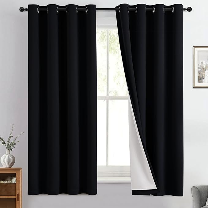 Yakamok 100% Blackout Curtain Panels 63 inches Cold and Light Blocking Drapes