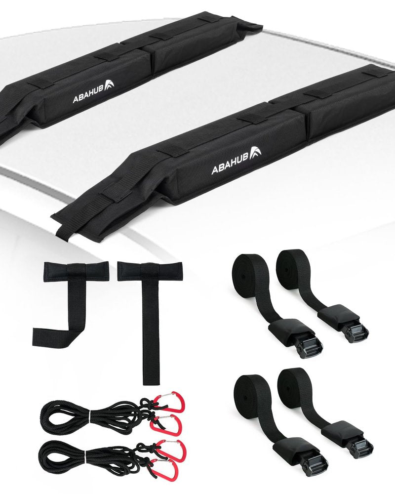 Abahub Soft Roof Rack Pads with 2 Tie Down Straps, 2 Tie Down Ropes, 2 Hood Loops and Storage Bag, for Surfboard, Kayak, Canoe, Heavy Duty Universal Car Roof Racks System