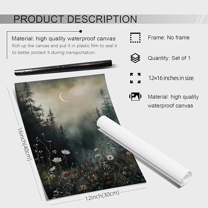 rumlud Dark Academia Flower Field Poster Vintage Moody Floral Wall Art Nature