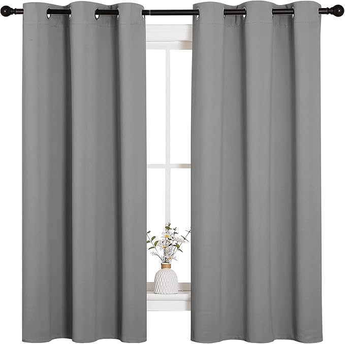 NICETOWN Silver Grey Thermal Insulated Grommet Blackout Curtains, Kids Window