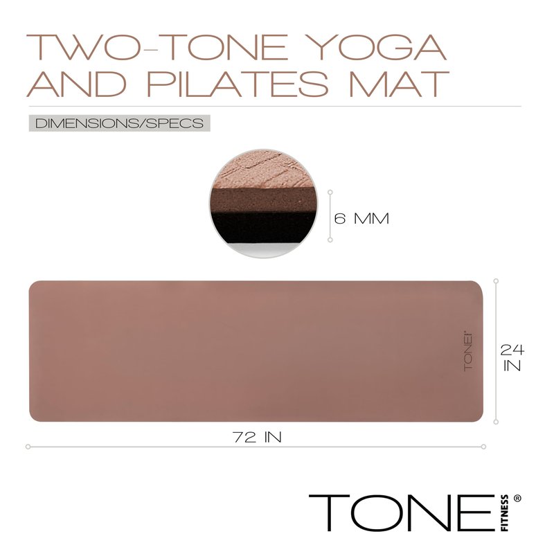 TONE Fitness Yoga Mat 1/4" Thick Non Slip Exercise & Pilates Mat for Home Workouts with Carrying Strap | V Pattern | Black/Blue