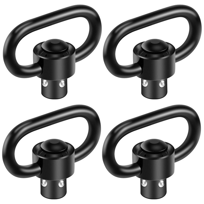 PUKESI 4 Pcs QD Sling Swivels, 1.25" or 1" Push Button Quick Detach D-Loop Triangle Loop Set for Two Point Traditional QD Sling Swivel Mounts (4 Pack 1.25" QD Swivels)
