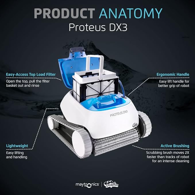 Dolphin Proteus DX3 Automatic Robotic Pool Vacuum Cleaner Includes Caddy for Easy to Transport and Storage, Ideal for In-Ground Pool up to 33 FT in Length