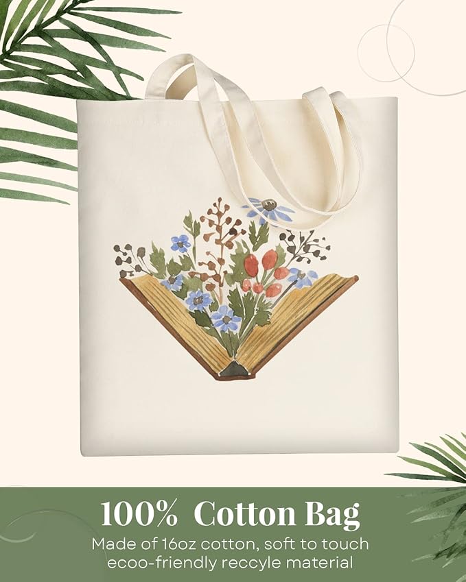AUSVKAI Canvas Tote Bag Aesthetic for Women, Cute Reusable Cloth Cotton Bags for Shopping Beach Grocery