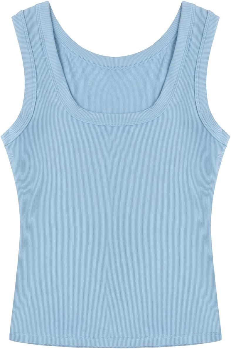 SVALIY Women's Fitted Tank Top - Square Neck Sleeveless Ribbed Shirt | Summer Essential