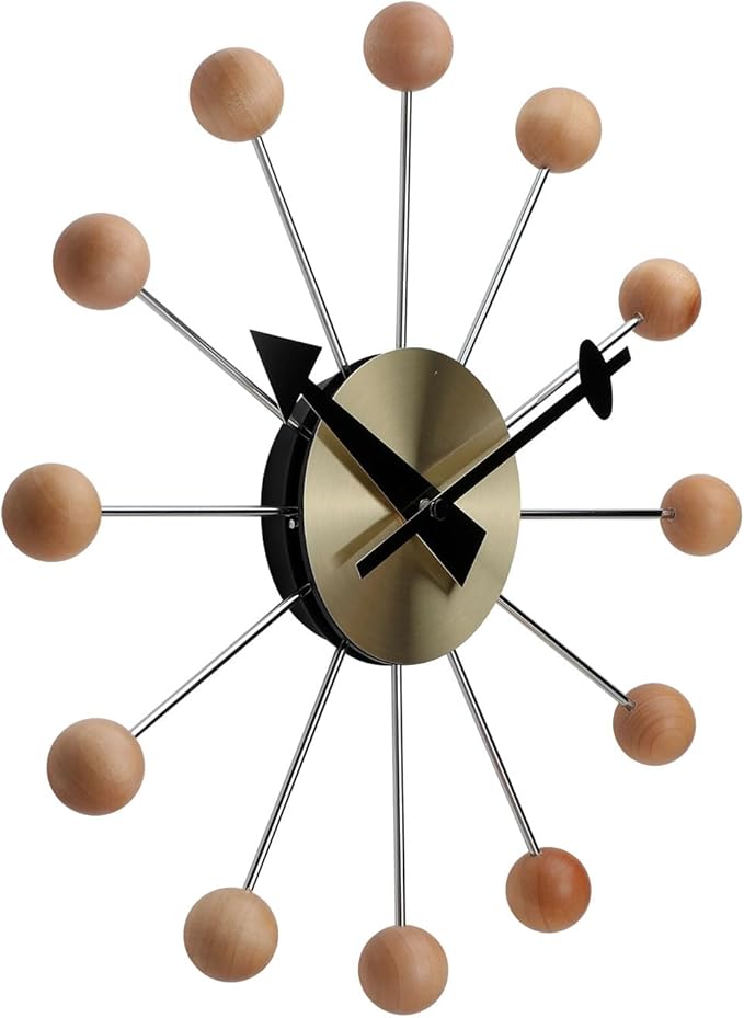 NUOVO 13 Inch Wood Ball Wall ClockMulticolor Mid Century Creative Silent Quartz