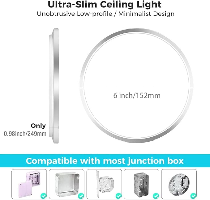 zemty 2Pack LED Ceiling Light Fixture, 6.5-Inch 12W 1200lm Small Flush Mount Light, Adjustable 3000K 4000K 6500K Color Temperatures, Round Flat Recessed Lamp for Kitchen Closet Hallway Laundry, Nickel
