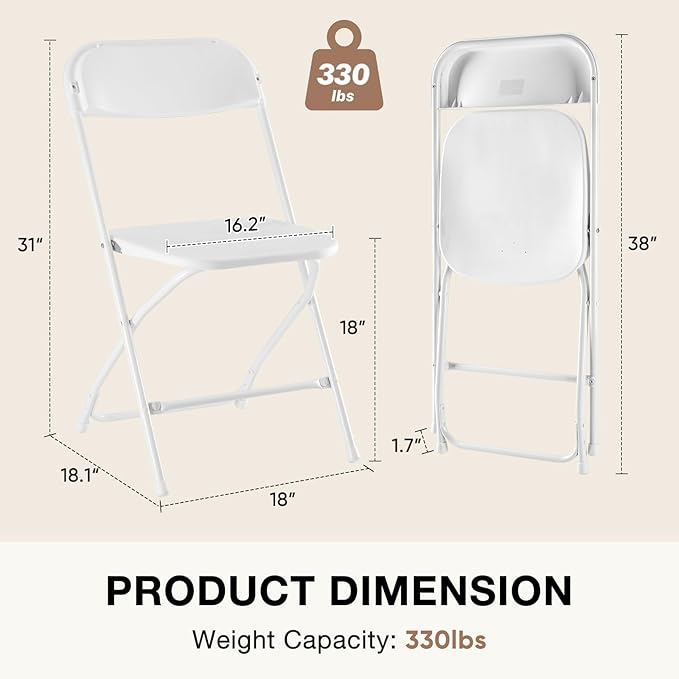 DUMOS Folding Chairs Sets of 6, 330lbs Plastic Stackable Portable Patio Dining Sets, Fold Up for Indoor Outdoor, Camping, Garden, Party, Meeting (White)