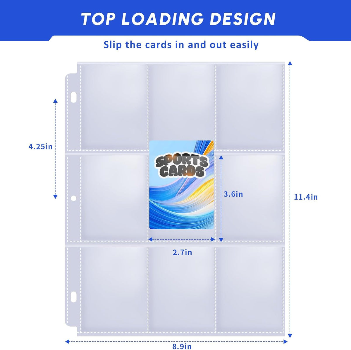Skiennix 200-Pack Trading Card Sleeves - 9 Pocket Page Protectors for 3-Ring Binders | Ideal for Sports & Game Cards