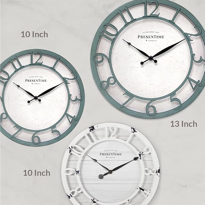 Presentime & Co 13" Farmhouse Series Wall Clock, Shiplap Style, Silent No