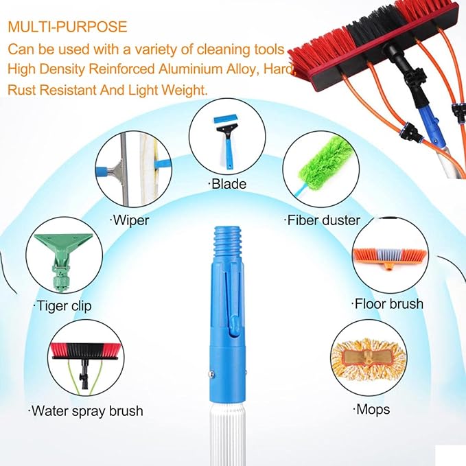 20FT Extendable Window Cleaning Pole Kit with Large Brush Head & 20M Water Supply Hose Steel Buckle Fixing Easy Installation - Ideal for Roof & Window Cleaning Tools