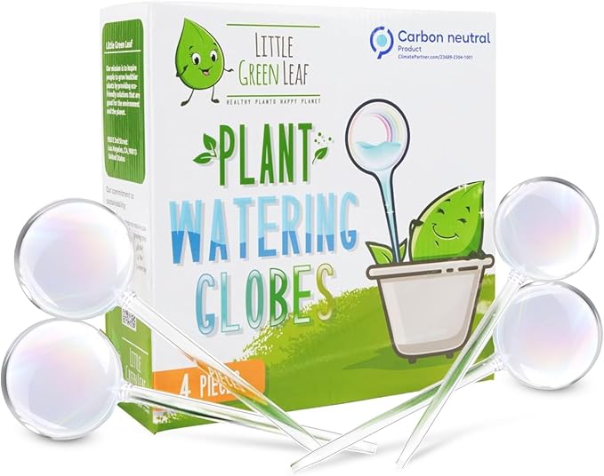 Little Green Leaf Automatic Plant Watering Globes Self Watering Planter Inserts (Set of 4) | Hands Free Clear Glass Bulbs | Planter Spikes to Support Indoor & Outdoor Plant Health (200ml)