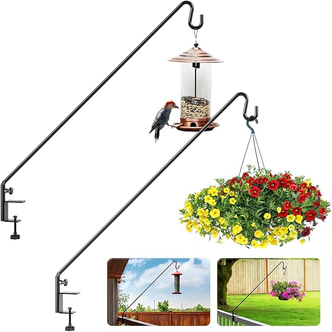 Idzo Deck Hook for Bird Feeder, 43in Deck Bird Feeder, Plant Hanger for Railing, 3in Non-Slip Clamp, 2 Packs