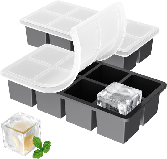 Large Ice Cube Trays for Whiskey: FDDAI Big Silicone Ice Cube Trays - 2Inch Square Ice Cubed Tray for Bourbon Whisky and Cocktail - 2Pack Giant Silicon Ice Cube Tray