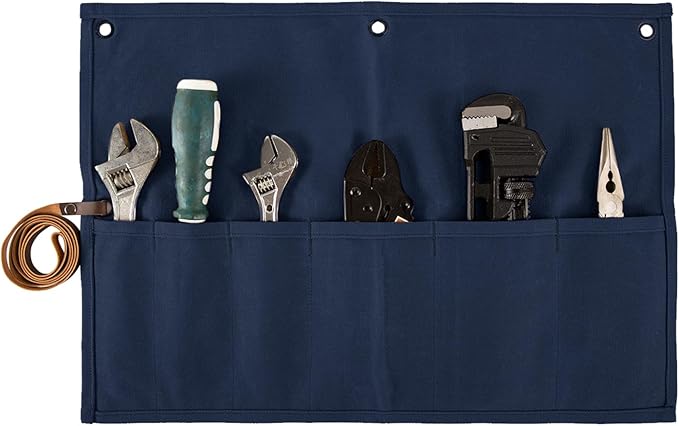 Chisel Roll,Small Tool Roll Pouch,Tool Roll Bag Organizer, Heavy Duty Waxed Canvas Tool Bag, Multi-Purpose Roll-Up Storage Bag for Hand Tools Holder with 6 Pockets Wrench Roll Up Pouch