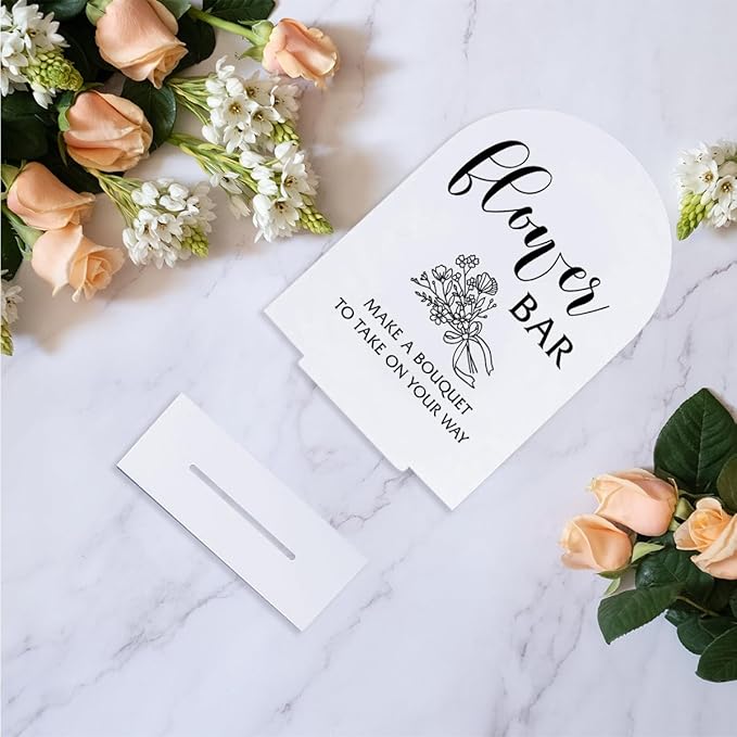 Flower Bar Sign Bloom Bar Sign Make A Bouquet To Take On Your Way Tabke Signs for Wedding Engagement Bridal Shower Ceremony Reception Event Party Acrylic Decor