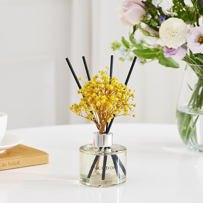 COCODOR Flower Reed Diffuser Set / 6.7oz / Gardenia/Scent Diffuser with Sticks Home Fragrance Reed Diffuser for Bathroom Shelf Decor for Women