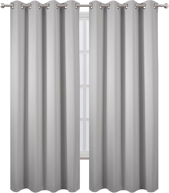 LEMOMO Blackout Curtains 52 x 90 Inch Long Light Grey Curtains Set of 2 Panels