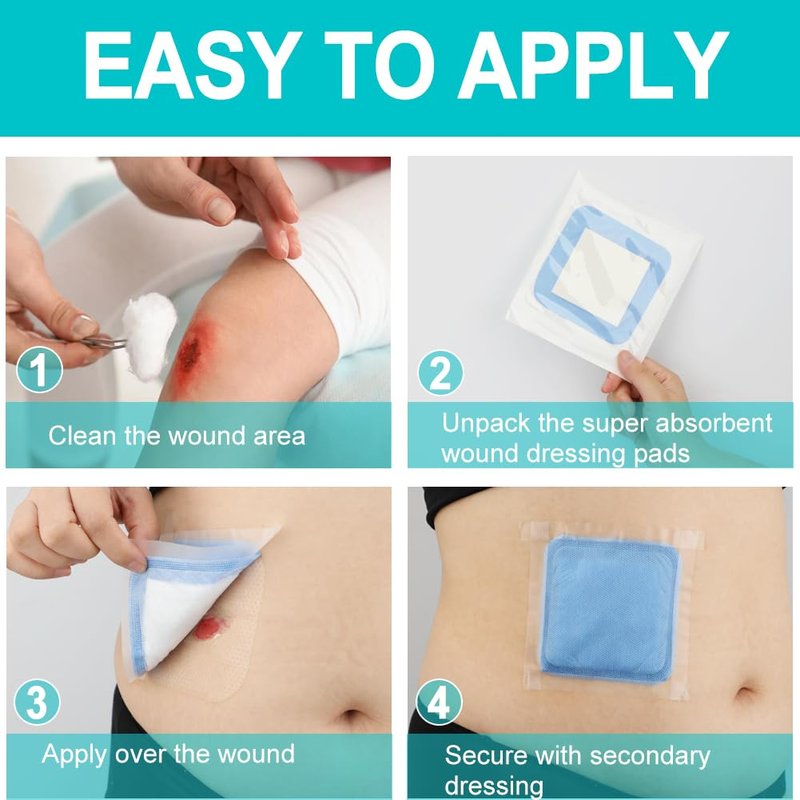 Super Absorbent Dressing Pad for Heavy Exuding Draining Wound Pressure Sore Foot Ulcers Venous Ulcer Leg Cut Skinned Fast Healing Wounds Care 4"x4" (Pack of 10)