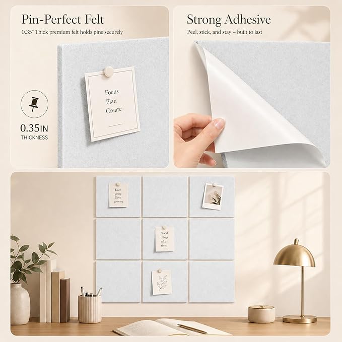 Large Cork Boards for Walls – 48" x 36" Self Adhesive Felt Wall Tiles