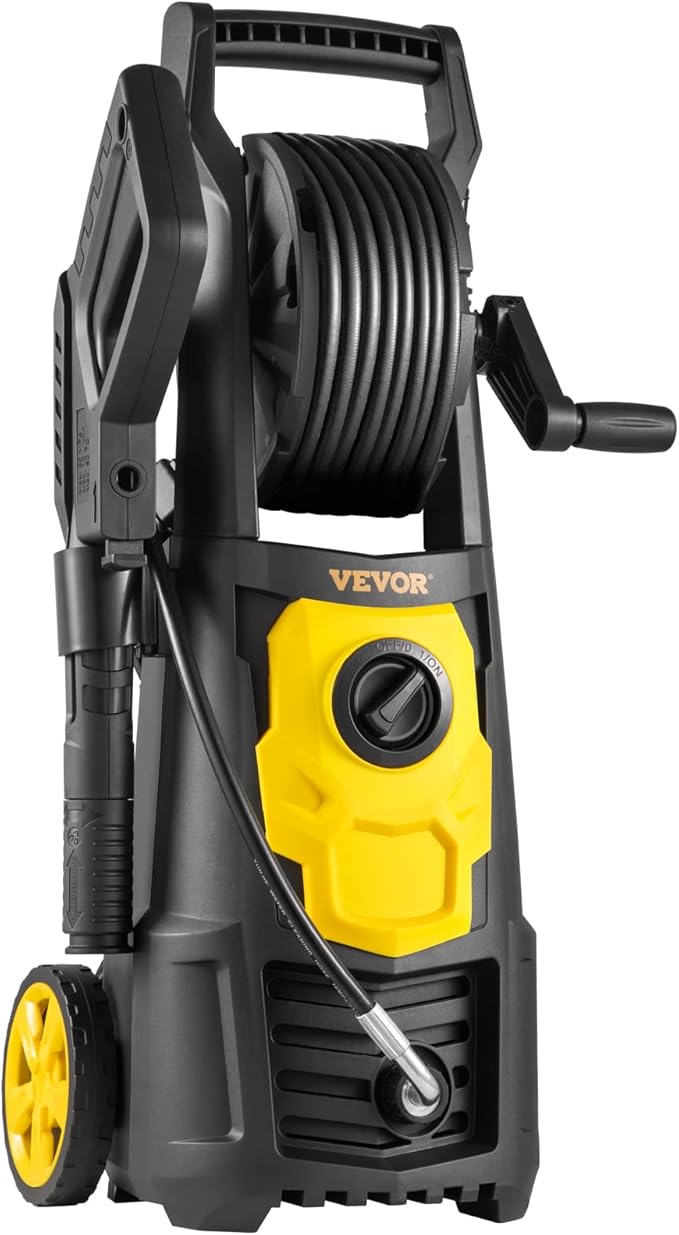 VEVOR Electric Pressure Washer, 2000 PSI, Max 1.65 GPM Power Washer w/ 20 ft Hose & Reel, 4 Quick Connect Nozzles, Foam Cannon, Portable to Clean Patios, Cars, Fences, Driveways, ETL Listed