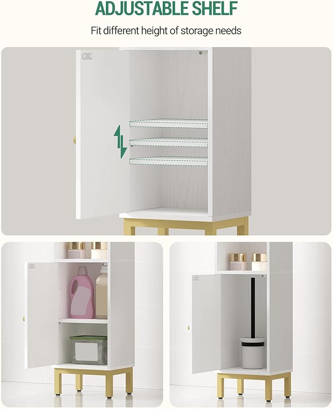 Bathroom Storage Cabinet, Small Corner Floor Cabinet with Door and Shelves, Narrow Toilet Paper Holder, Bathroom Organizer with Adjustable Shelf, for Small Spaces, White BC38213G